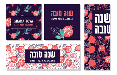 Jewish New Year, Rosh Hashanah Greeting card and banner set. greeting banner with symbols of Jewish New Year. Blessing of Happy new year, Shana Tova in Hebrew. vector illustration