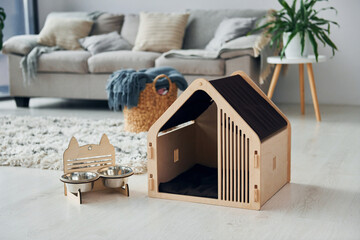 Wall Mural - Little pet booth is on the floor in modern domestic room