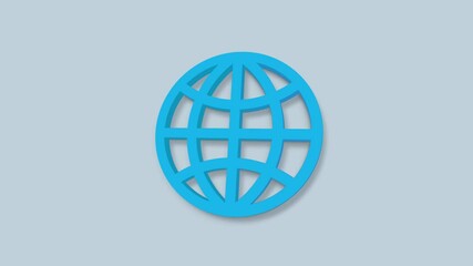 Poster - Animated 3d icon of globe. Flat blue symbol of planet. Concept of net, web, internet, ecology.