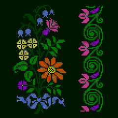 Wall Mural - vector art embroidery flowers