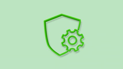 Aufkleber - Shield with settings gear 3d icon isolated on green background. Adjusting, service, maintenance, repair, fixing. 4K