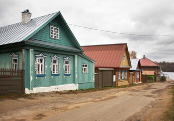 Old street at historical district of Plyos. Ivanovo oblast. Russia