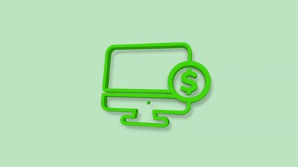 Fototapete - Computer monitor with dollar 3d icon isolated on green background. Internet financial security concept, online finance protection.