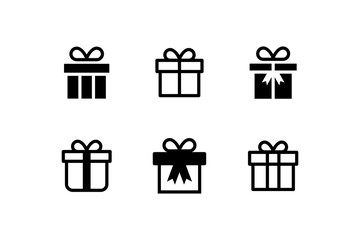 Poster - Set of Simple Flat Gift Icon Illustration Design, Silhouette Present Gift Box Symbol Collection Template Vector