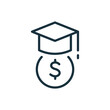 Student Support with Money. Charity and Donation Concept Icon. Affordable education. Charitable foundation for Education. Financial Aid for Learning. Editable stroke. Vector illustration