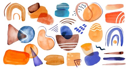 Poster - abstract watercolor shapes. colorful watercolor stains, blobs, brush strokes, patterns. modern minim