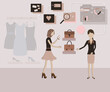 © wilkat - Flat of  technology concept,The sale staff helpping customers and analysing her in  the same time - vector