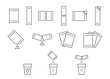 Sachet packet soluble powder line icon set. Open paper pack stick with powder. Soluble bag medication or food sugar, salt, cofee. Symbol pouch editable stroke. Vector illustration