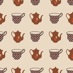 Poster - Cup of tea vector seamless repeat pattern print background