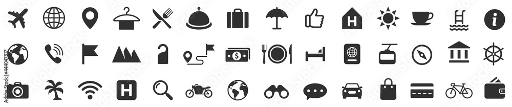 Travel icons set. Tourism simple icon collection. Vector - obrazy, fototapety, plakaty 