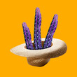 Creative imagination. Colored cactus growing from a hat. Concept of contemporary art, creativity.