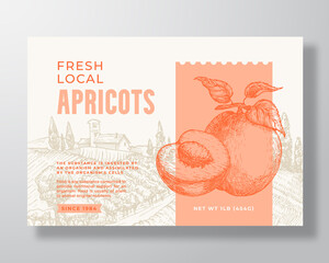 Wall Mural - fresh local apricot food label template. abstract vector packaging design layout. modern typography 