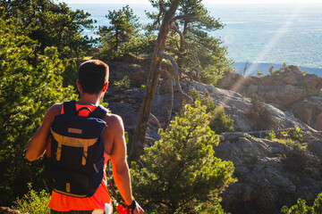 Wall Mural - hiker in the mountains