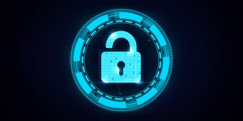 Poster - Opened Lock Futuristic Security Concept Modern Background Wallpaper Design. Latest Technology and Password concept backdrop