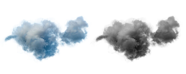 single dramatic looking blue rain cloud on white background with luma mask.