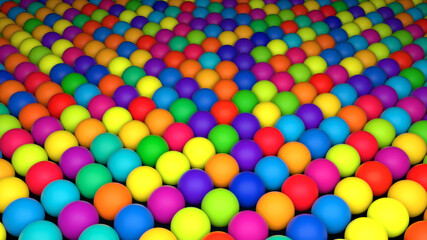 Aufkleber - Many rows of abstract colorful spheres, isometric background, modern computer generated 3D render backdrop