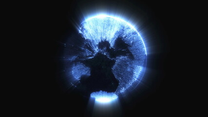 Poster - Futuristic digital Earth globe with lighting in the dark empty space, 3d rendering background, computer generated backdrop