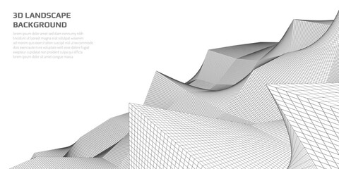 Poster - Virtual landscape with 3D lines and waves.