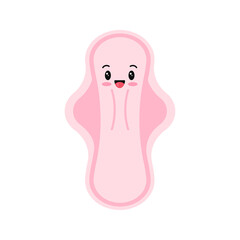 Wall Mural - Cute women sanitary napkin pad emoji hygienic icon isolated on white background. Flat design cartoon kawaii style illustration of feminine intimate hygiene products.