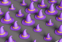 Pattern Of Purple Witch Hat On Dark Grey Background