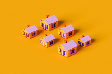 violet and orange house on orange background