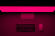 © Marcos Osorio/Stocksy - Desktop computer with fuchsia screen turned on