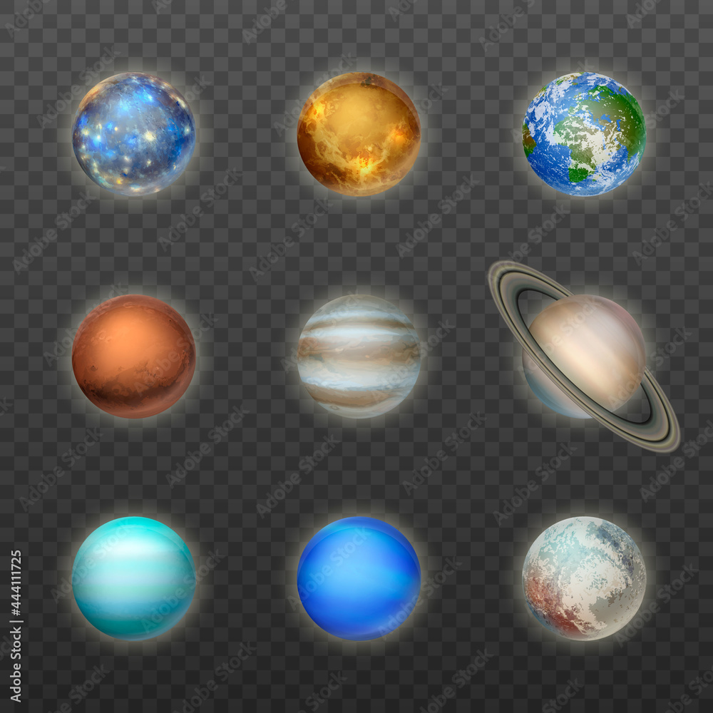 Vector 3d Realistic Space Planet Icon Set on Transparent Background ...