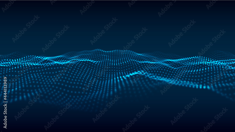 Digital technology wave. Abstract background with dots moving in space. Futuristic modern dynamic wave. Vector illustration. - obrazy, fototapety, plakaty 