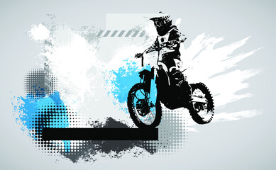 Wall Mural - Man riding motobike, extreme sport racing, vector illustration