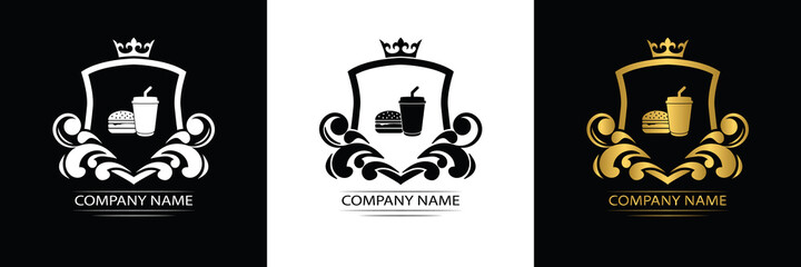 fast food restaurant logo template luxury royal food vector company decorative emblem with crown	