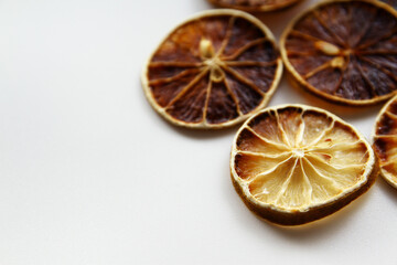 Wall Mural - Close up of dehydrate slice lemon on white background