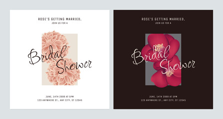Wall Mural - minimalist floral bridal shower invitation card template design, dahlia and camellia, bright and dar