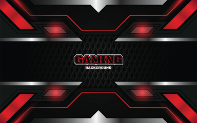 Fototapete - Abstract futuristic geometric black and red gaming background with modern esport shapes. Vector design template technology concept can use element game banner, sport poster, cyber wallpaper, web