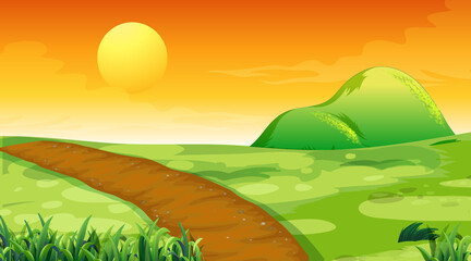 Wall Mural - Blank meadow landscape scene at sunset time