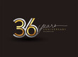 36th years anniversary logotype with multiple line silver and golden color isolated on black background for celebration event.