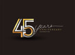 45th years anniversary logotype with multiple line silver and golden color isolated on black background for celebration event.