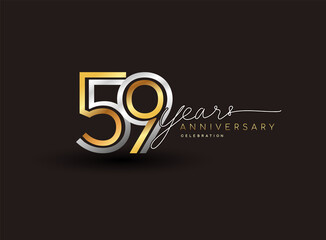 Poster - 59th years anniversary logotype with multiple line silver and golden color isolated on black background for celebration event.