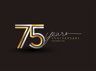 Wall Mural - 75th years anniversary logotype with multiple line silver and golden color isolated on black background for celebration event.