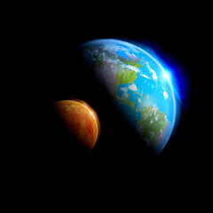 Wall Mural - Earth Mars observes the universe  dark solar system atmosphere  reflections 3d rendering