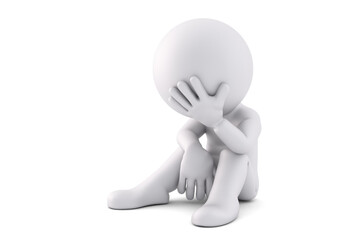 Sad guy. 3D illustration. Isolated. Contains clipping path