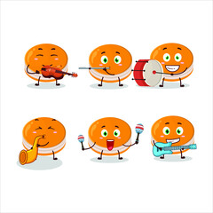 Wall Mural - Cartoon character of orange dorayaki playing some musical instruments. Vector illustration