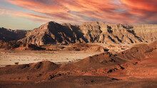 Evening Landscape Of The Arava Desert In Red Colors