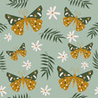 © Alice Vacca - Beautiful boho trendy seamless vector pattern baackground illustration with moth, daisy flowers and leaves