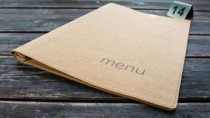 restaurant menu folder wooden table 14