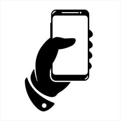 Poster - Hand holding smartphone. Phone holding flat icon sign. Vector Illustration.