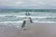 Windiger Tag mit Buhne und Wellen am Ostseestrand
