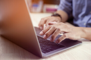 Hands of business people working remotely at home, Man typing on laptop or computer