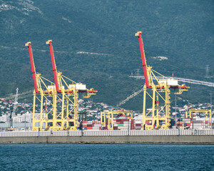 Container terminal with crane equipment for freight lifting and loading