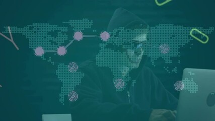 Poster - Animation of network of connections with world map and hacker