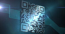 Image Of Digital Qr Code With Glowing Green Lines
